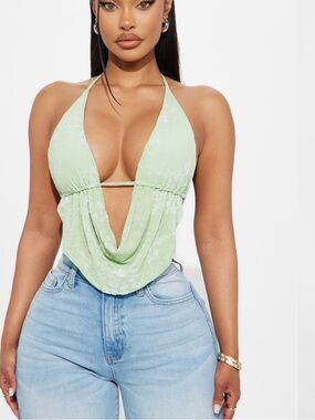 Halter Drape Front Crop Top - Light Green